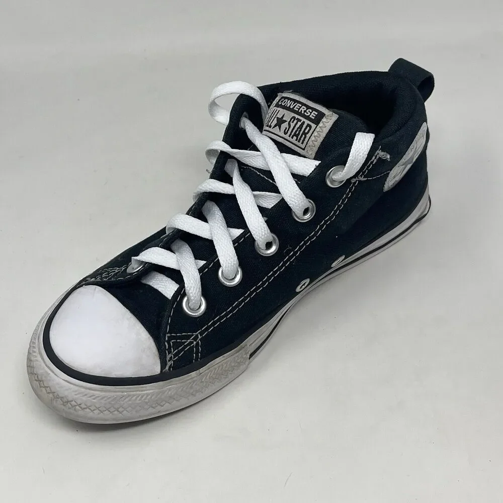 Converse All Star Mid Top Shoes Kids Size 3 Black Canvas Sneakers